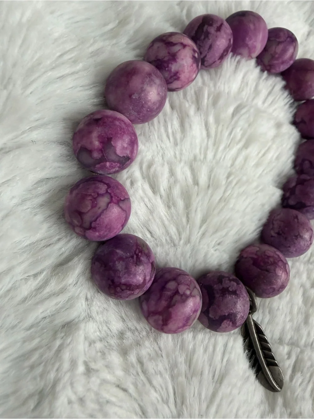 Purple Beaded Bracelet with Feather Charm